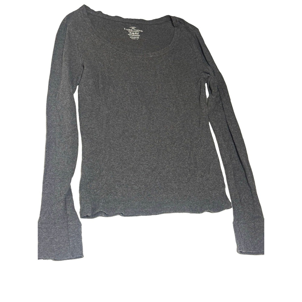 Faded Glory Women's L Gray Knit Scoop Neck Long Sleeve Stretch Pullover T-Shirt